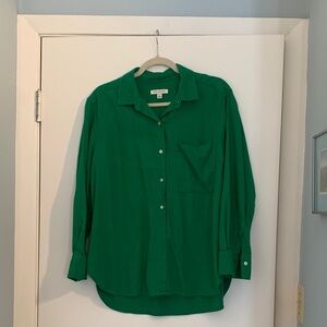 Green Rayon/linen Button-Up Shirt